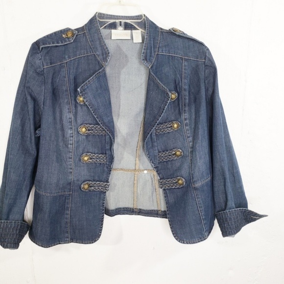 Chico's Petite Braid-Detail Denim Military Jacket - Picture 2 of 8